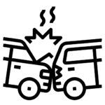 An icon of a car accident representing the breakdown towing service available